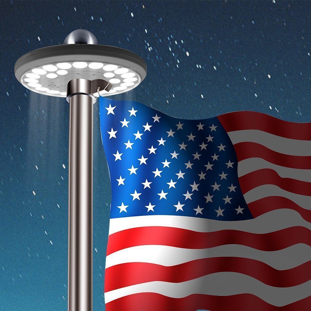 American Flag Pole Light Weatherproof Auto ON/OFF Night Light Downlight for 15 to 25ft Flag Pole White Light Flag Pole Lights Solar Powered 